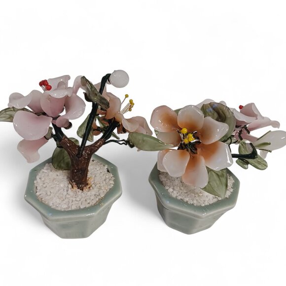 🌸Vintage Chinoiserie Glass Flower Bonsai Set (2)🌸 - Picture 4 of 16